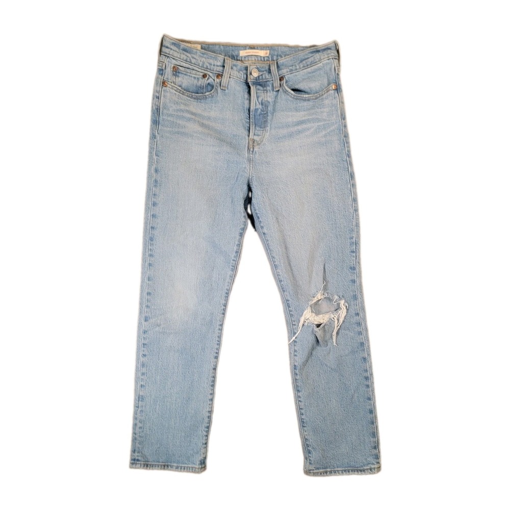 Levis Premium Wedgie Straight Jeans‎ Womens 28x28 Big E Medium Distressed Denim